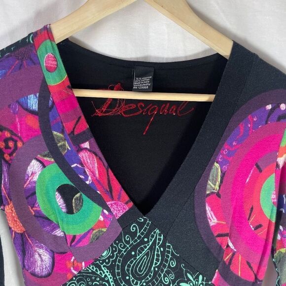 Desigual Multi Media Abstract Floral Print Dress Sz XS - Picture 5 of 10